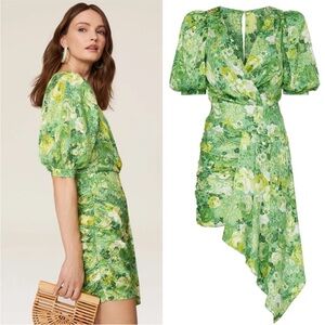 Ronny Kobo Monica silk-blend mini dress green floral print size M